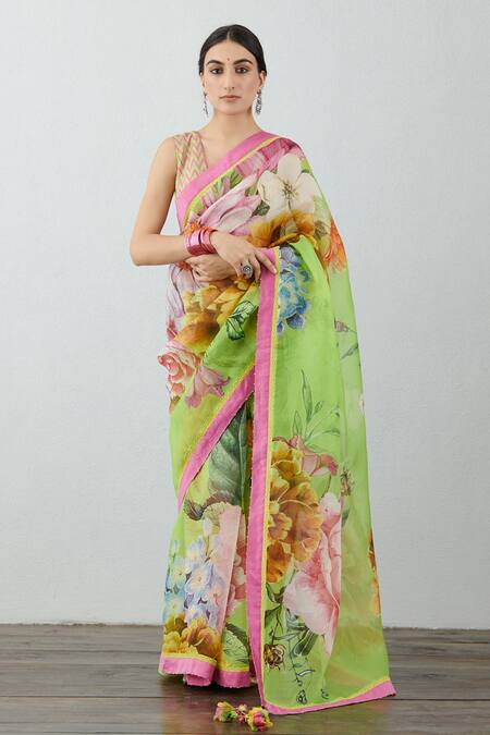 Torani Green Chanderi V Neck Angoori Leila Blouse Online at Aza Fashions Torani_Green Chanderi V Neck Angoori Leila Blouse _Online_at_Aza_Fashions