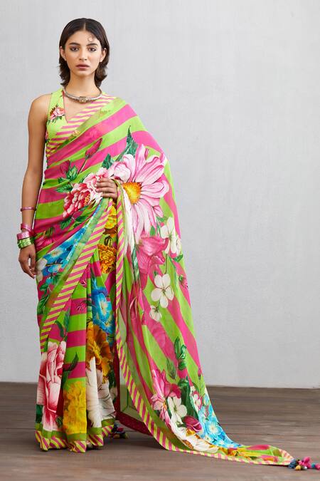 Torani_Green Viscose Crepe Angoori Iswari Saree Blouse_Online_at_Aza_Fashions