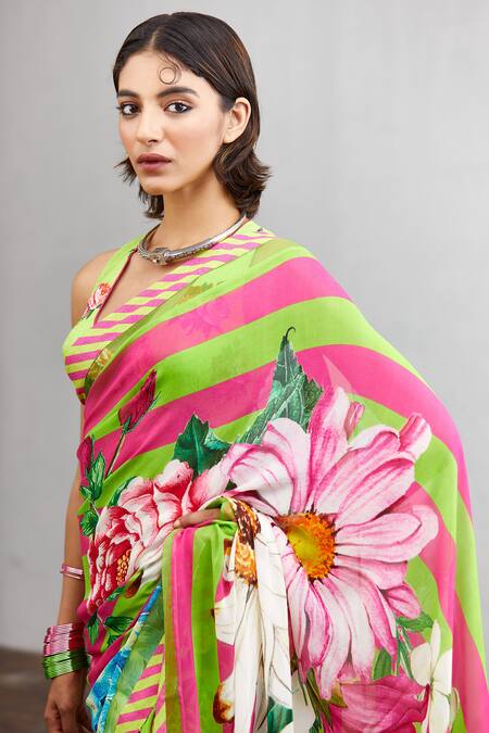 Buy_Torani_Green Viscose Crepe Angoori Iswari Saree Blouse_Online_at_Aza_Fashions