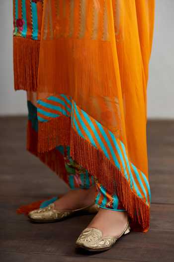 Torani_Orange Chiffon Santree Variyam Dupatta_Online_at_Aza_Fashions