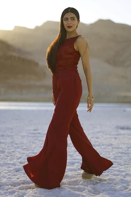 Sahil Kochhar Taabeer Marshala Embroidered Jumpsuit 