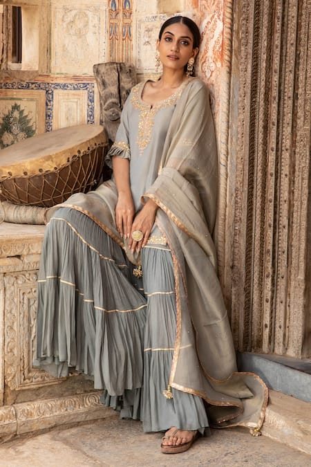 Kritika Dawar Tissue Kurta With Tiered Sharara Set 