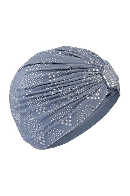 Hair Drama CO_Blue Rhinestone Work Turban _at_Aza_Fashions