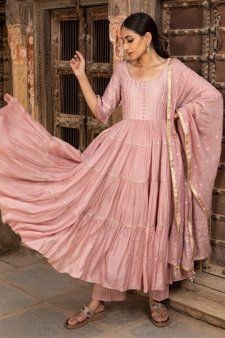 Kritika Dawar Chanderi Tiered Anarkali Set 