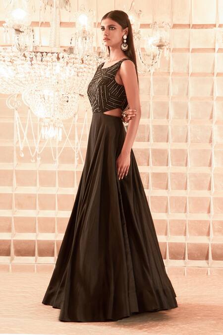 Charu And Vasundhara Black Silk Round Hand Embroidered Gown Online at Aza Fashions Charu And Vasundhara_Black Silk Round Hand Embroidered Gown _Online_at_Aza_Fashions