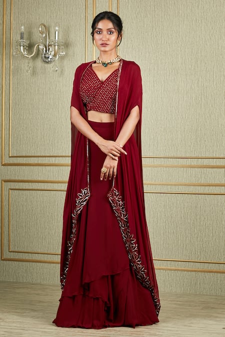 Charu and Vasundhara Asymmetric Cape Lehenga Set 