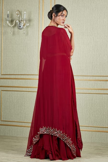 Charu And Vasundhara Asymmetric Cape Lehenga Set 