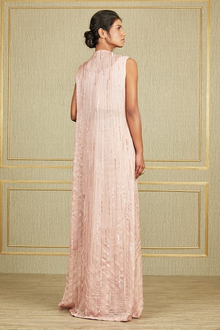 Shop Charu And Vasundhara Pink Mulberry, Satin Georgette, Tussar V Neck Saree And Embroidered Jacket Set at Aza Fashions Shop_Charu And Vasundhara_Pink Mulberry, Satin Georgette, Tussar V Neck Saree And Embroidered Jacket Set _at_Aza_Fashions