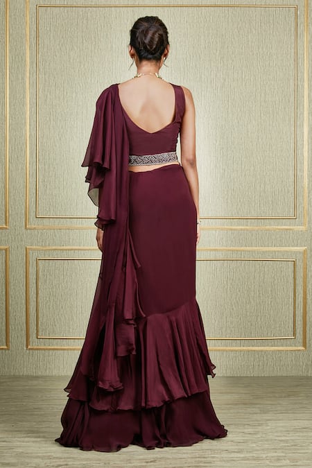 Charu And Vasundhara Chiffon Ruffle Saree Set 