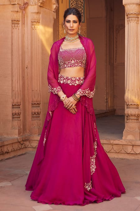 Charu and Vasundhara Embellished Cape Lehenga Set 