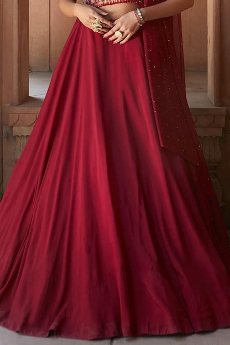 Buy_Charu And Vasundhara_Red Tussar Silk And Net One Shoulder Embellished Gown _Online_at_Aza_Fashions