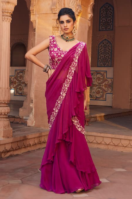 Charu and Vasundhara Pre-Draped Saree With Blouse 