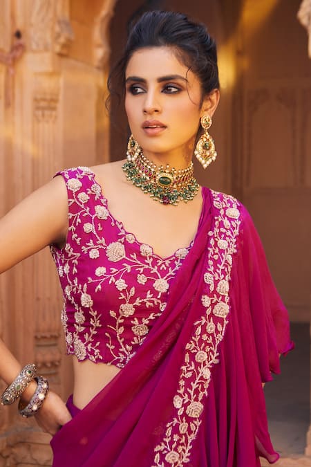 Charu And Vasundhara Pre-Draped Saree With Blouse 