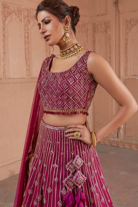 Charu And Vasundhara_Pink Net Round Embellished Bridal Lehenga Set _Online_at_Aza_Fashions