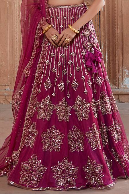 Buy_Charu And Vasundhara_Pink Net Round Embellished Bridal Lehenga Set _Online_at_Aza_Fashions
