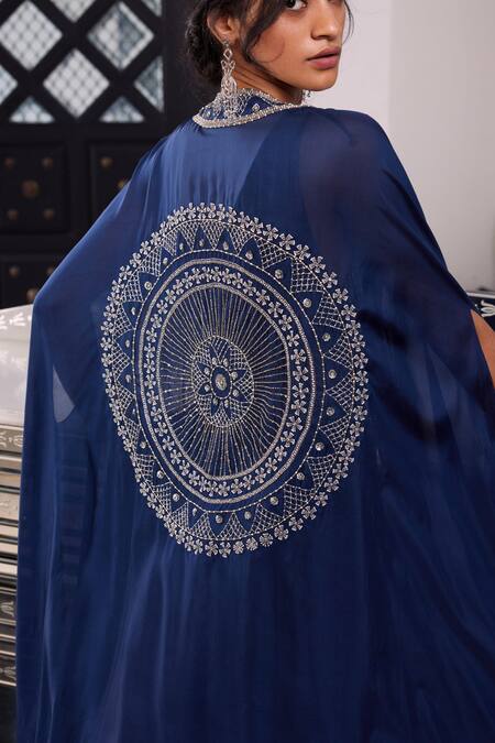 Buy Charu And Vasundhara Blue Bralette Tussar, Skirt Organza And Jacket Habutai Bugle Erin Cape & Set Online at Aza Fashions Buy_Charu And Vasundhara_Blue Bralette Tussar, Skirt Organza And Jacket Habutai Bugle Erin Cape & Set _Online_at_Aza_Fashions