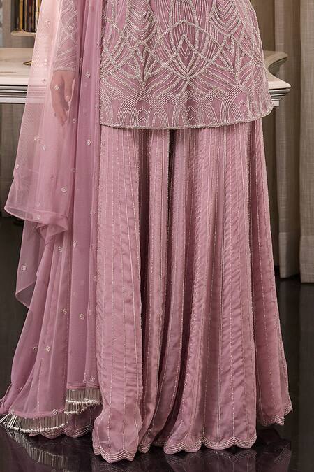 Shop_Charu And Vasundhara_Purple Net And Organza Bugle & V Etsa Embroidered Kurta Sharara Set _Online_at_Aza_Fashions