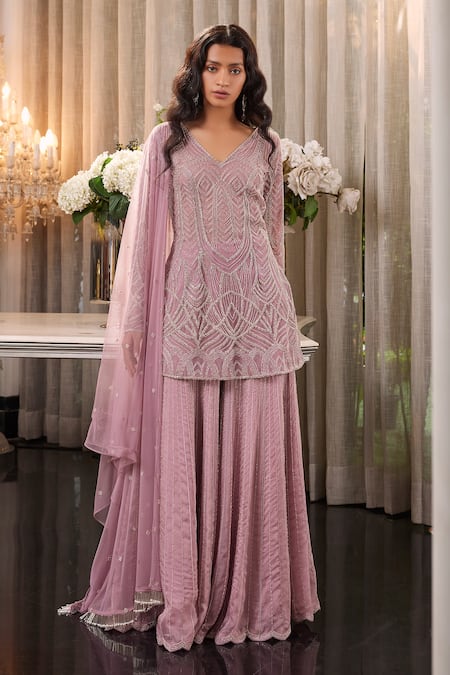 Charu and Vasundhara Etsa Embroidered Kurta Sharara Set 