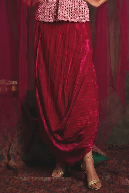 Shop Nikita Vishakha Pink Top Mesh Skirt Velvet Cape Net Zardozi Crop Top Sahiba Set With Online at Aza Fashions Shop_Nikita Vishakha_Pink Top Mesh Skirt Velvet Cape Net Zardozi Crop Top Sahiba Set With _Online_at_Aza_Fashions