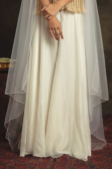 Shop Nikita Vishakha White Top Mesh Sharara Organza Cape Net Zardozi Crop Top Razia Set With Online at Aza Fashions Shop_Nikita Vishakha_White Top Mesh Sharara Organza Cape Net Zardozi Crop Top Razia Set With _Online_at_Aza_Fashions