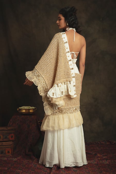 Shop Nikita Vishakha White Bralette Velvet Lehenga Raw Silk Dupatta Mesh Zardozi Siya Set With at Aza Fashions Shop_Nikita Vishakha_White Bralette Velvet Lehenga Raw Silk Dupatta Mesh Zardozi Siya Set With _at_Aza_Fashions