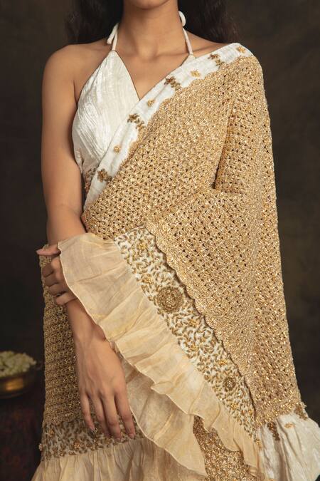 Buy Nikita Vishakha White Bralette Velvet Lehenga Raw Silk Dupatta Mesh Zardozi Siya Set With Online at Aza Fashions Buy_Nikita Vishakha_White Bralette Velvet Lehenga Raw Silk Dupatta Mesh Zardozi Siya Set With _Online_at_Aza_Fashions