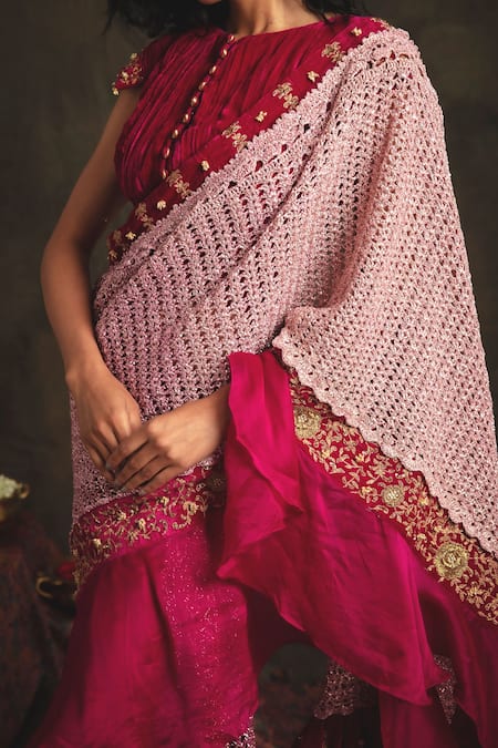 Buy Nikita Vishakha Pink Blouse And Saree Bottom Velvet Dupatta Mesh Zardozi Kashvi Lehenga With Online at Aza Fashions Buy_Nikita Vishakha_Pink Blouse And Saree Bottom Velvet Dupatta Mesh Zardozi Kashvi Lehenga With _Online_at_Aza_Fashions