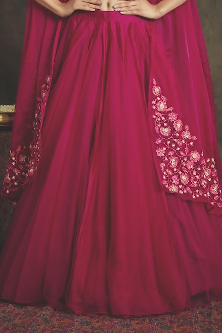 Shop_Nikita Vishakha_Pink Bralette Mesh Lehenga Net And Organza Cape Silk Rajshree Set With_Online_at_Aza_Fashions