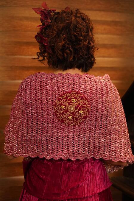 Nikita Vishakha_Pink Top And Palazzo Velvet Stole Mesh Zardozi V Neck Gazal Set With _Online_at_Aza_Fashions