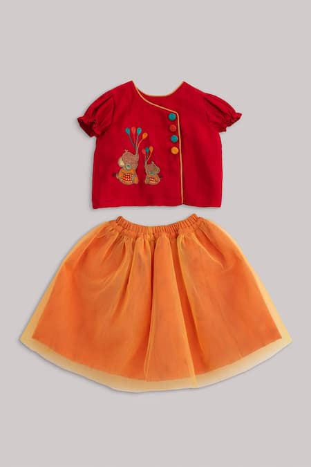 Minikin Yellow Cotton, Silk Skirt Set