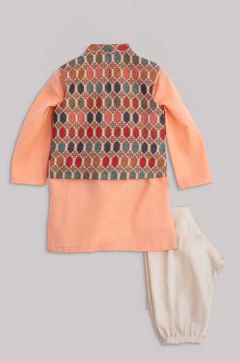 Minikin Multicolored Printed Bundi & Kurta Set 
