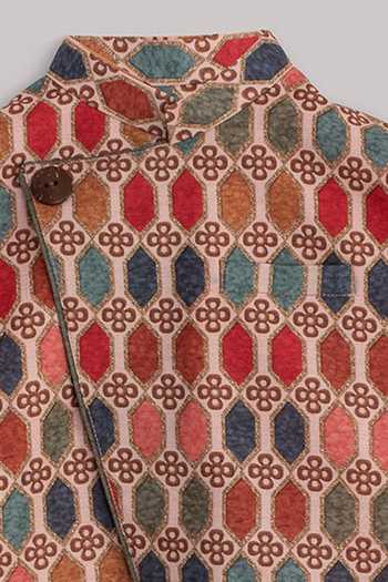 Shop POONAM KASERA Multi Color Cotton Silk Multicolored Printed Bundi And Kurta Set Online at Aza Fashions Shop_POONAM KASERA_Multi Color Cotton Silk Multicolored Printed Bundi And Kurta Set _Online_at_Aza_Fashions