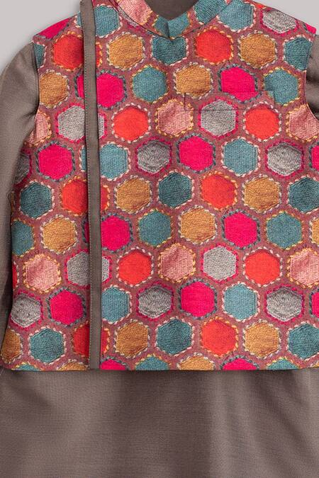 Buy Minikin Multi Color Muslin, Cotton, Silk Geometric Printed Bundi And Kurta Set Online at Aza Fashions Buy_Minikin_Multi Color Muslin, Cotton, Silk Geometric Printed Bundi And Kurta Set _Online_at_Aza_Fashions