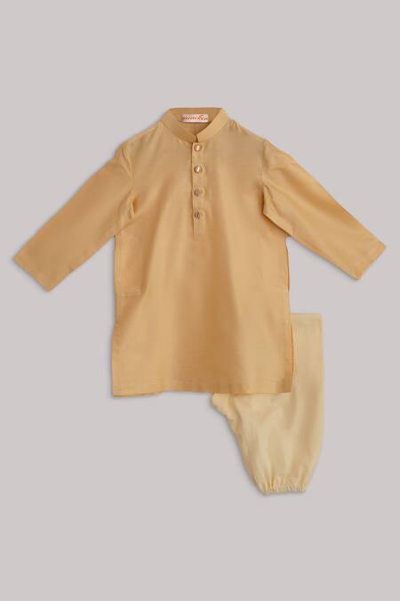 Minikin Peach Muslin, Cotton, Silk Gota Patti, Embroidery Bundi And Kurta Set Online at Aza Fashions Minikin_Peach Muslin, Cotton, Silk Gota Patti, Embroidery Bundi And Kurta Set _Online_at_Aza_Fashions