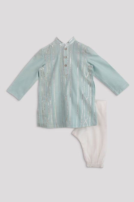 Minikin Blue Cotton, Silk Gota Patti Embroidered Kurta Set