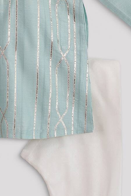 Minikin_Blue Cotton, Silk Gota Patti Embroidered Kurta Set _Online_at_Aza_Fashions