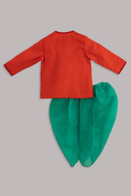 Shop Minikin Orange Cotton, Chanderi Embroidery Angrakha And Dhoti Pant Set at Aza Fashions Shop_Minikin_Orange Cotton, Chanderi Embroidery Angrakha And Dhoti Pant Set _at_Aza_Fashions