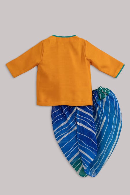 Shop Minikin Yellow Cotton, Silk, Kota Doria Embroidery Angrakha Set at Aza Fashions Shop_Minikin_Yellow Cotton, Silk, Kota Doria Embroidery Angrakha Set _at_Aza_Fashions