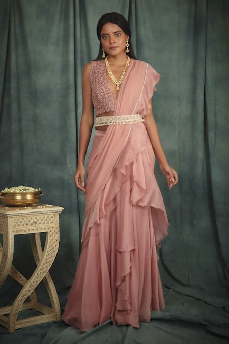 Nikita Vishakha Organza Pre-Draped Saree With Blouse 
