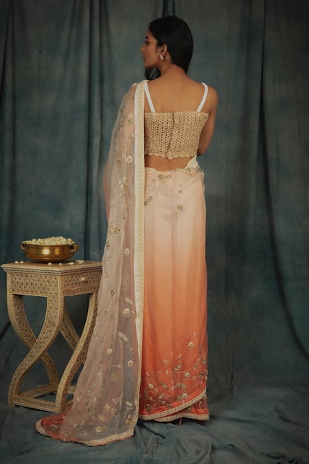 Nikita Vishakha Pearl Embroidered Sheer Saree With Blouse 