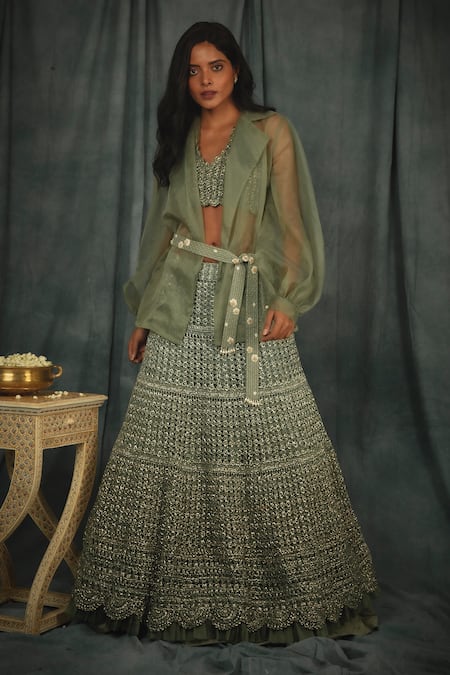 Nikita Vishakha Sheer Jacket Crochet Lehenga Set 