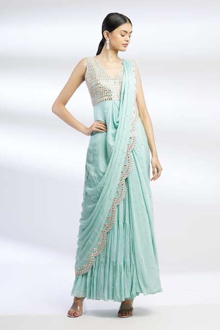Silk Saree dress | Saree dress, Dress, Blue silk saree