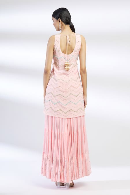Shop Chamee And Palak Pink Blended Georgette Embroidered Kurta Sharara Set at Aza Fashions Shop_Chamee And Palak_Pink Blended Georgette Embroidered Kurta Sharara Set _at_Aza_Fashions