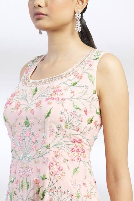 Chamee And Palak Pink Blended Georgette Embroidered Kurta Sharara Set at Aza Fashions Chamee And Palak_Pink Blended Georgette Embroidered Kurta Sharara Set _at_Aza_Fashions