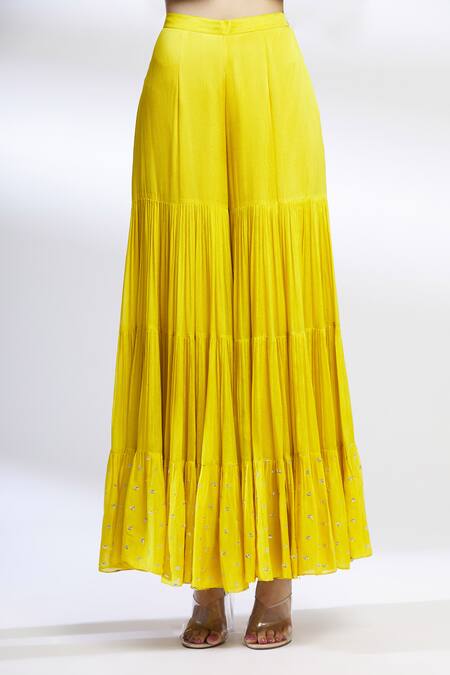 Shop Chamee And Palak Yellow Raw Silk, Blended Georgette Embroidered Kurta Sharara Set Online at Aza Fashions Shop_Chamee And Palak_Yellow Raw Silk, Blended Georgette Embroidered Kurta Sharara Set _Online_at_Aza_Fashions