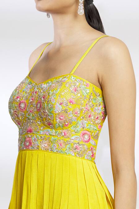 Chamee And Palak Yellow Raw Silk, Blended Georgette Embroidered Kurta Sharara Set at Aza Fashions Chamee And Palak_Yellow Raw Silk, Blended Georgette Embroidered Kurta Sharara Set _at_Aza_Fashions