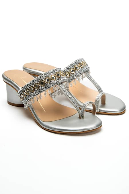 NIDHI BHANDARI Silver Beaded Kolhapuri Block Heels 