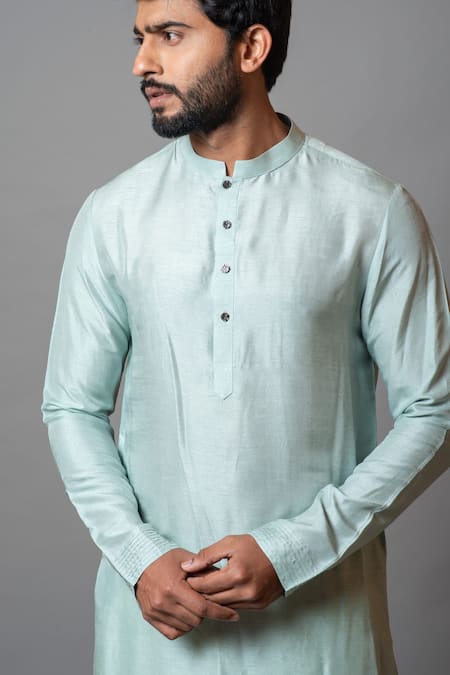 PAARSH_Blue Cotton, Bamberg Silk Pintuck Seashell Star Kurta Set_Online_at_Aza_Fashions