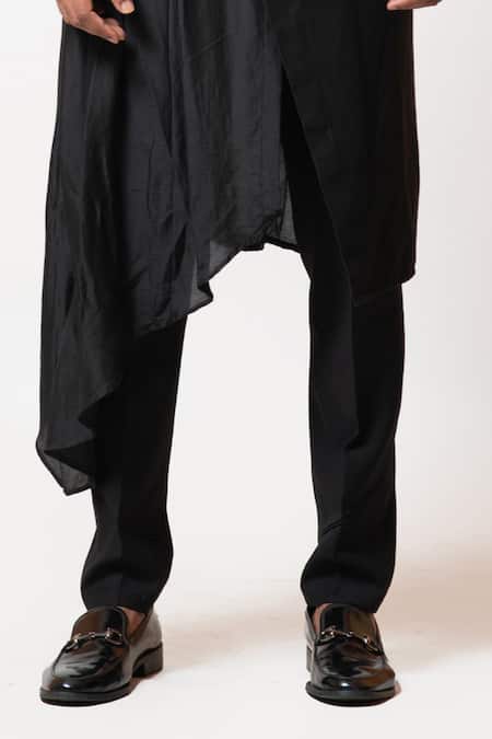 Buy_PAARSH_Black Silk, Cotton Qubozoa Overlap Kurta Set _Online_at_Aza_Fashions