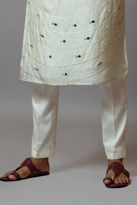 Buy_PAARSH_Green Cotton, Bamberg Silk Mirror , Thread Sunday Surf Kurta Set _Online_at_Aza_Fashions